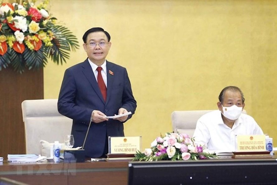 Chủ tịch Quốc hội Vương Đình Huệ phát biểu khai mạc Phiên họp thứ 7, Hội đồng Bầu cử Quốc gia. 