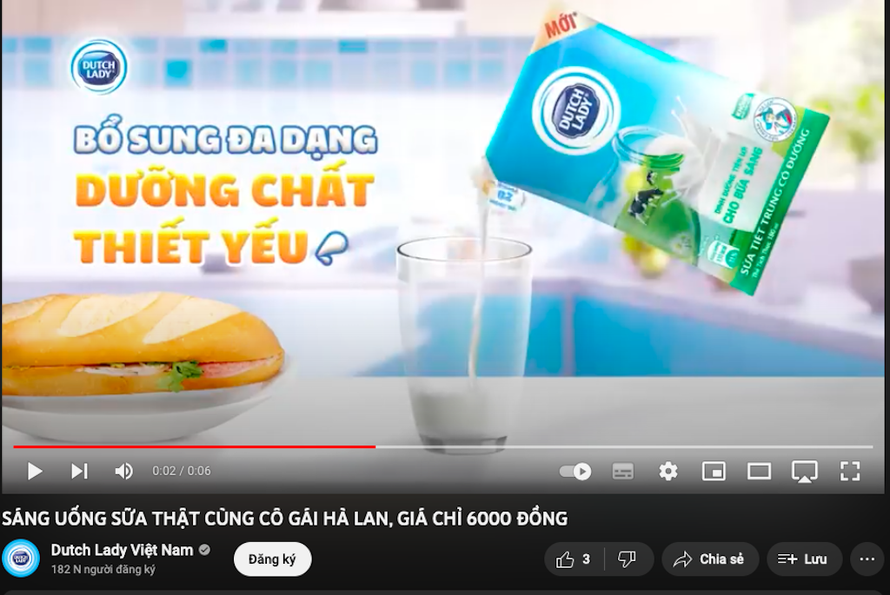 Nội dung quảng cáo sản phẩm "Sữa Thật" của Công ty TNHH FrieslandCampina Việt Nam.