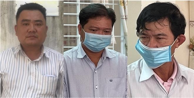 Từ trái sang: Dương Hoàng Chiến, Trần Thanh Việt và Trần Cao Sang - 3 cán bộ chi cục Thuế An Giang bị khởi tố. (ảnh: CAAG). 