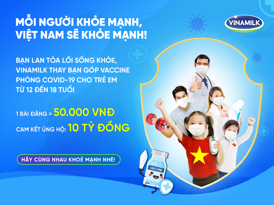 Vinamilk kêu gọi cộng đồng lan toả lối sống khoẻ, với mục tiêu đóng góp vaccine cho trẻ em