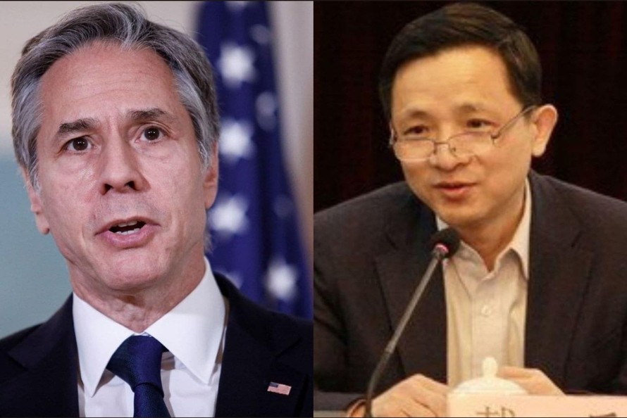 Ngoại trưởng Mỹ Antony Blinken và Phó đại sứ Trung Quốc tại Liên Hợp Quốc Đới Binh. Ảnh: Reuters, Twitter