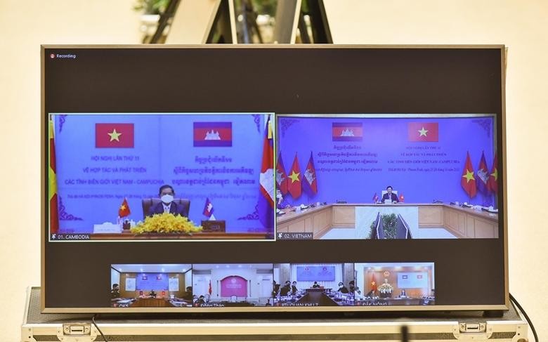 Hội nghị Hợp tác và Phát triển các tỉnh biên giới Việt Nam - Campuchia lần thứ 11 theo hình thức trực tuyến. (Ảnh: Báo Đảng Cộng sản Việt Nam)