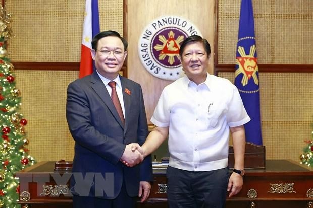 Chủ tịch Quốc hội Vương Đình Huệ hội kiến Tổng thống Philippines Ferdinand Romualdez Marcos Jr. (Ảnh: Doãn Tấn/TTXVN)