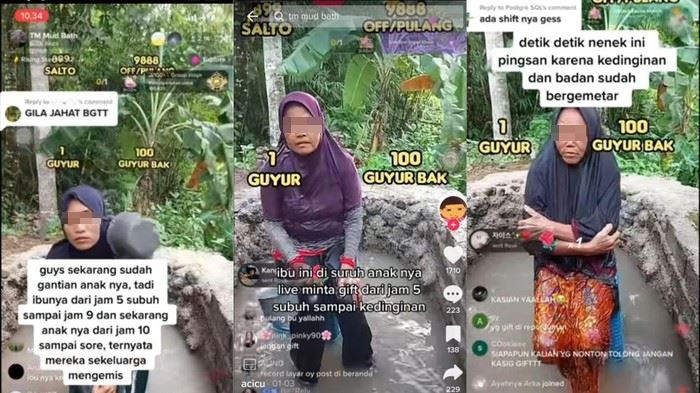 Hình ảnh những người phụ nữ nghèo khổ tắm nước bùn bẩn để xin tiền trên TikTok tại Indonesia. Ảnh: TikTok
