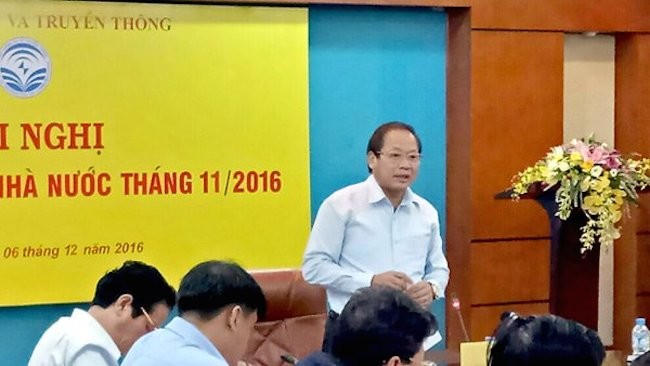 Bộ trưởng Trương Minh Tuấn phát biểu chỉ đạo tại hội nghị giao ban Quản lý nhà nước tháng 11/2016 của Bộ TT&TT