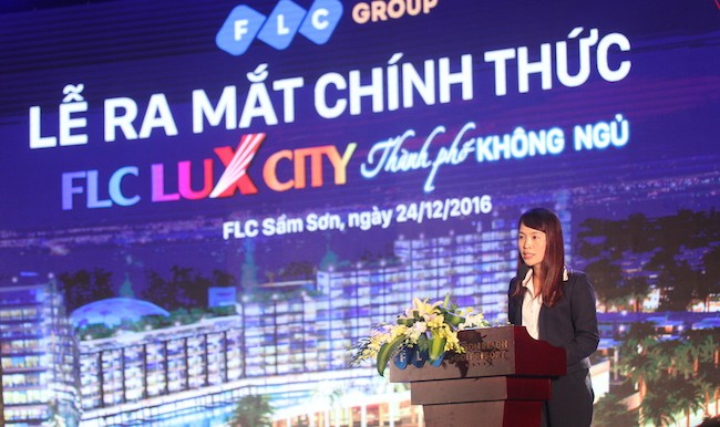 Bà Trần Thị My Lan, Phó tổng giám đốc Tập đoàn FLC phát biểu tại buổi lễ.