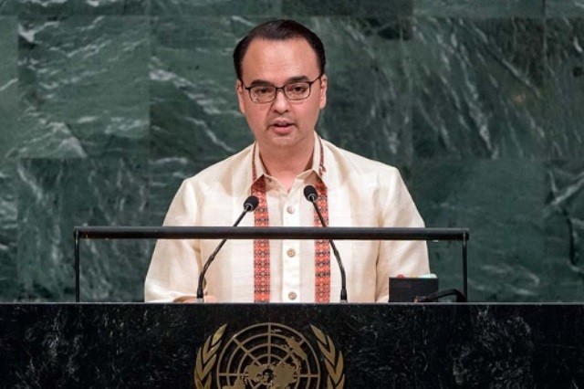Ngoại trưởng Philippines tại phiên họp của Liên Hợp Quốc ở New York. Ảnh: Philstar.