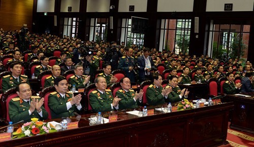  Các đại biểu tham dự buổi lễ Công bố thành lập Bộ Tư lệnh tác chiến không gian mạng. Ảnh: Quân đội Nhân dân