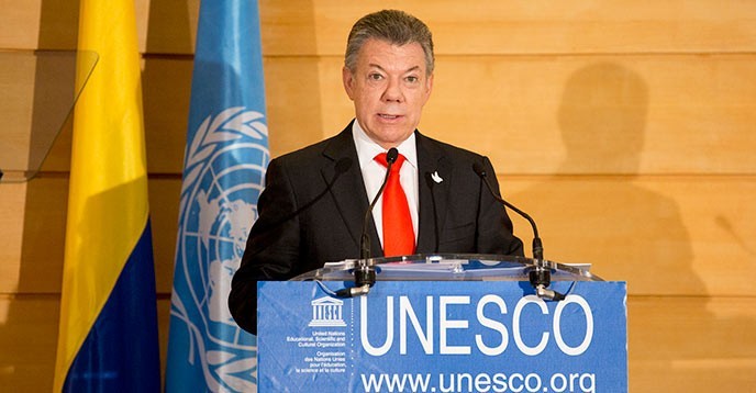 Ông Juan Manuel Santos phát biểu tại trụ sở UNESCO
