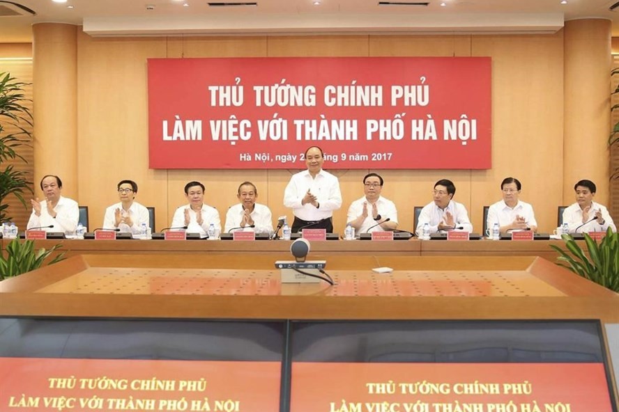 Thủ tướng Chính phủ Nguyễn Xuân Phúc làm việc với TP Hà Nội. Ảnh Hanoimoi