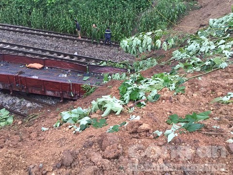 Đoạn đường sắt bị vùi lấp do mưa bão