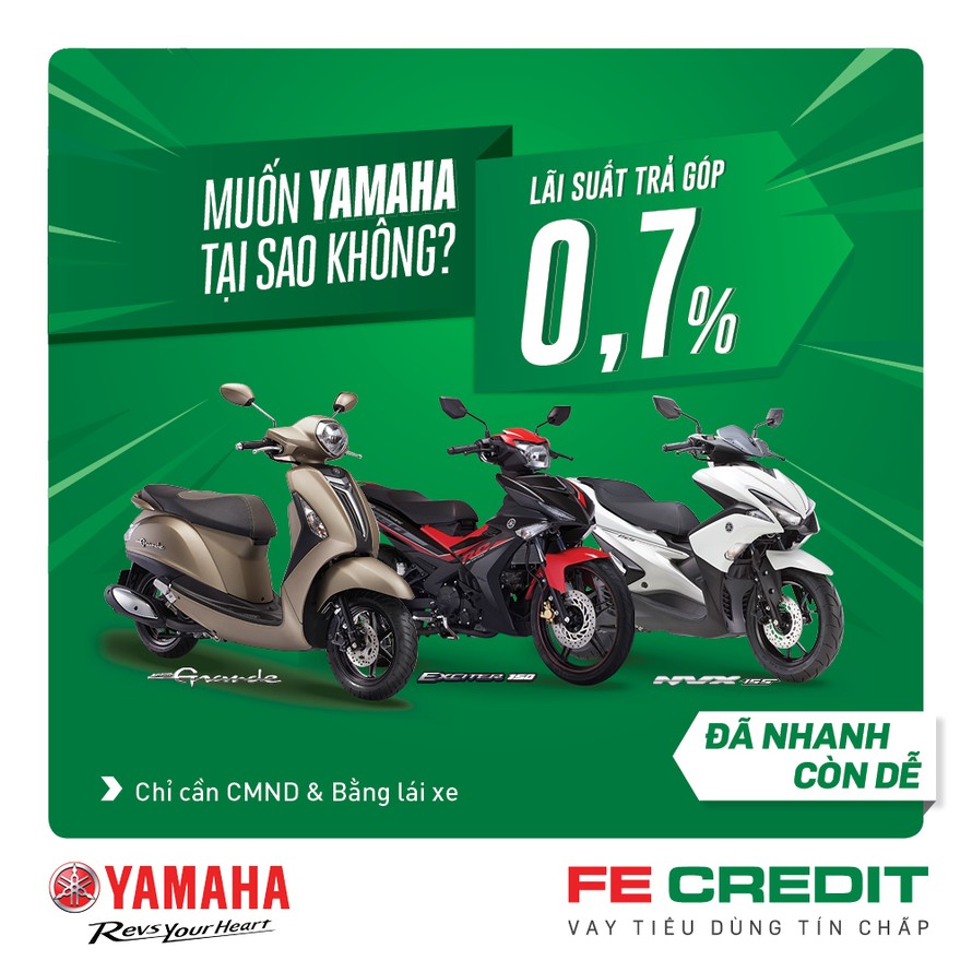 Cùng FE Credit mua xe máy trả góp Yamaha với lãi suất hấp dẫn 0,7%