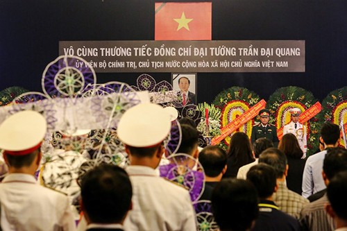 Lễ viếng linh cữu Chủ tịch nước Trần Đại Quang tại Nhà Tang lễ Quốc gia sáng nay. Ảnh: AFP