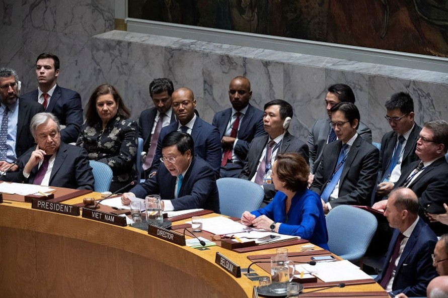 Phó Thủ tướng, Bộ trưởng Ngoại giao Phạm Bình Minh chủ trì phiên thảo luận mở của Hội đồng Bảo an ngày 9/1 tại trụ sở LHQ, New York. Ảnh: UN