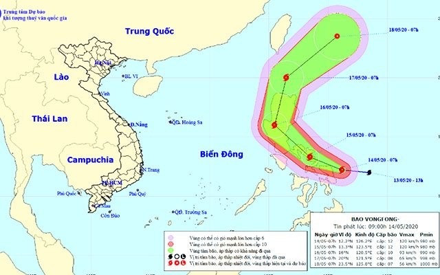 Vị trí và hướng di chuyển của bão Vongfong. (Nguồn: nchmf.gov.vn)