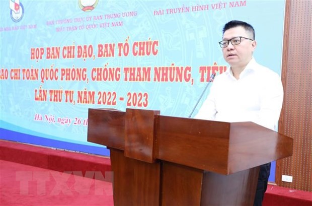 Chủ tịch Hội Nhà báo Việt Nam Lê Quốc Minh phát biểu. 
