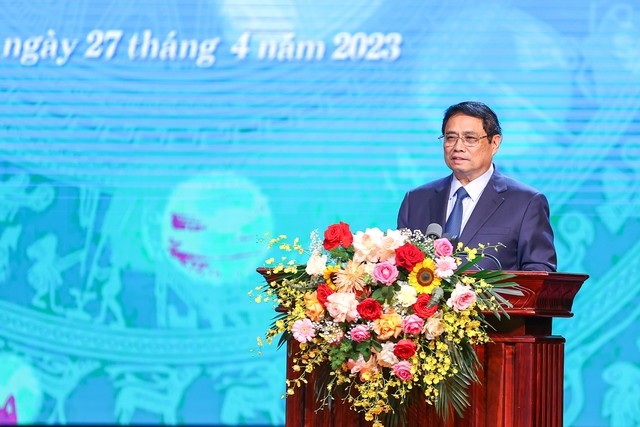 Thủ tướng Chính phủ Phạm Minh Chính phát biểu chỉ đạo trong lễ phát động Tháng Công nhân năm 2023 