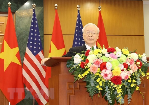Tổng Bí thư Nguyễn Phú Trọng phát biểu tại cuộc họp báo chung. (Ảnh: Trí Dũng/TTXVN)