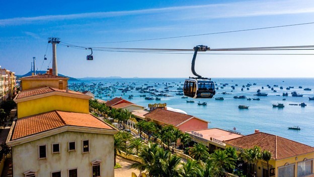 Cáp treo 3 dây dài nhất thế giới tới đảo Hòn Thơm, Phú Quốc. Ảnh: Minh Tú