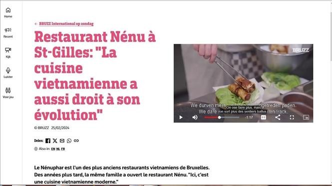 BRUZZ giới thiệu nhà hàng Nénu ở quận St-Gilles, Brussels chuyên về ẩm thực Việt Nam hiện đại. Ảnh: TTXVN 