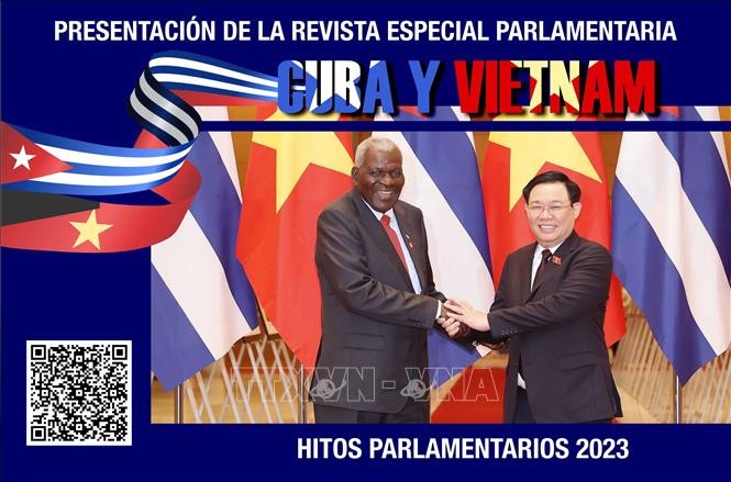 Tạp chí Quốc hội đặc biệt “Cuba và Việt Nam: biểu tượng của tình anh em” vừa được ra mắt. Ảnh: Mai Phương - PV TTXVN tại Cuba