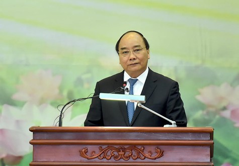 Thủ tướng tin tưởng rằng sứ mệnh lớn nhất của VAST trước hết là làm sao không để trí tuệ và nền khoa học Việt Nam thua kém trên sân nhà. Ảnh: VGP/Quang Hiếu 