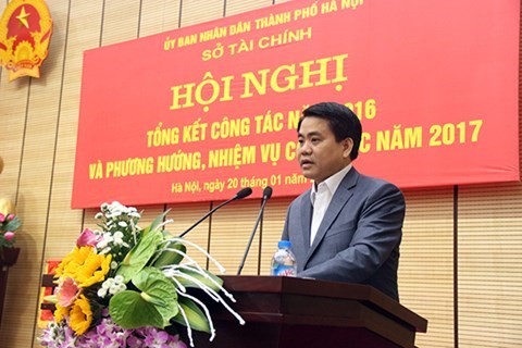 Ông Nguyễn Đức Chung, Chủ tịch UBND Hà Nội phát biểu tại hội nghị. Ảnh: Bảo Lâm.