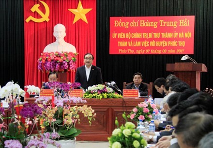 Bí thư Thành ủy Hà Nội Hoàng Trung Hải phát biểu tại buổi làm việc