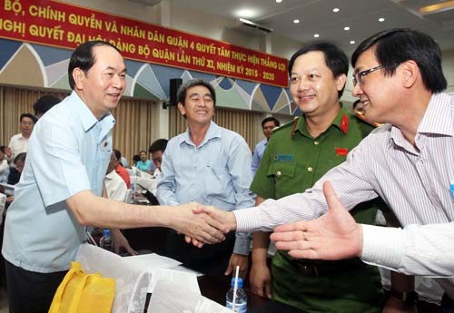 Chủ tịch nước Trần Đại Quang tại buổi tiếp xúc cử tri quận 1, 3 và 4.