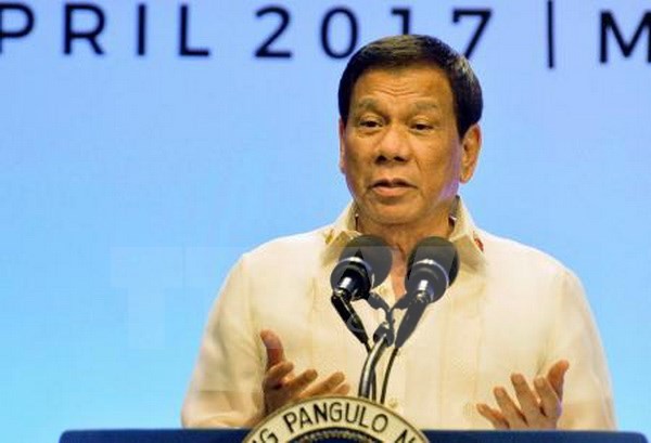 Tổng thống Philippines Rodrigo Duterte tại một cuộc họp báo ở Manila. (Nguồn: Kyodo/TTXVN)