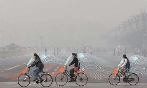 Dự án xe đạp lọc khí có thể cải thiện không khí ô nhiễm ở Trung Quốc. Ảnh: Motherboard.
