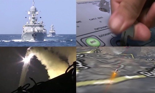  Tàu chiến, tàu ngầm Nga bắn tên lửa vào IS. Nguồn: RT 
