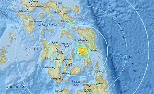  Vị trí tâm chấn động đất mạnh 6,5 độ Richter ở đảo Leyte, Philippines. Đồ họa: USGS.