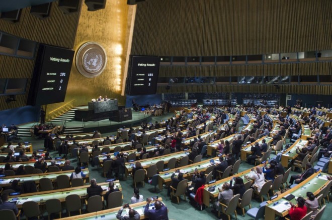 Hội nghị soạn thảo hiệp ước toàn cầu về cấm vũ khí hạt nhân. Ảnh: AFP 