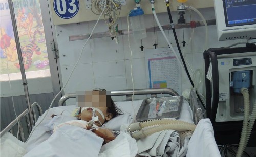  Trẻ thở máy điều trị viêm não Nhật Bản tại Bệnh viện Nhi đồng 1. Ảnh: Lê Phương.