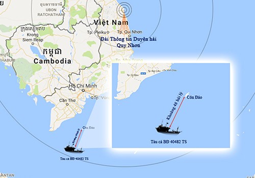  Vị trí tàu cá Bình Định bị đâm chìm sáng 6/8. Ảnh: Vishipel. 