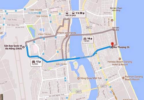  Bản đồ cho thấy quãng đường đi từ sân bay về điểm đến chỉ hơn 5 km. Ảnh: N.D