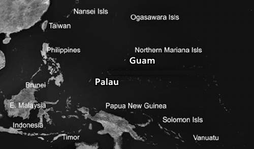 Vị trí quốc đảo Palau và đảo Guam. Đồ họa: Research Gate.
