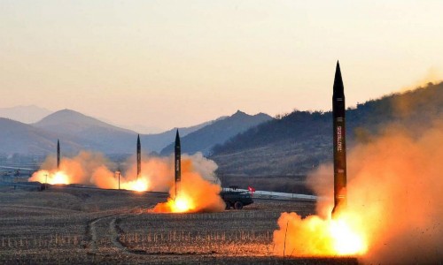 Triều Tiên phóng 4 tên lửa hồi tháng ba. Ảnh: KCNA.