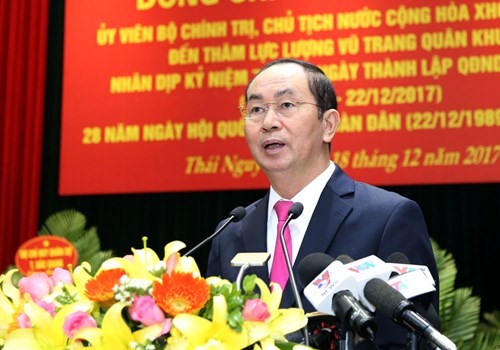 Chủ tịch nước Trần Đại Quang phát biểu tại buổi làm việc. Ảnh QĐND