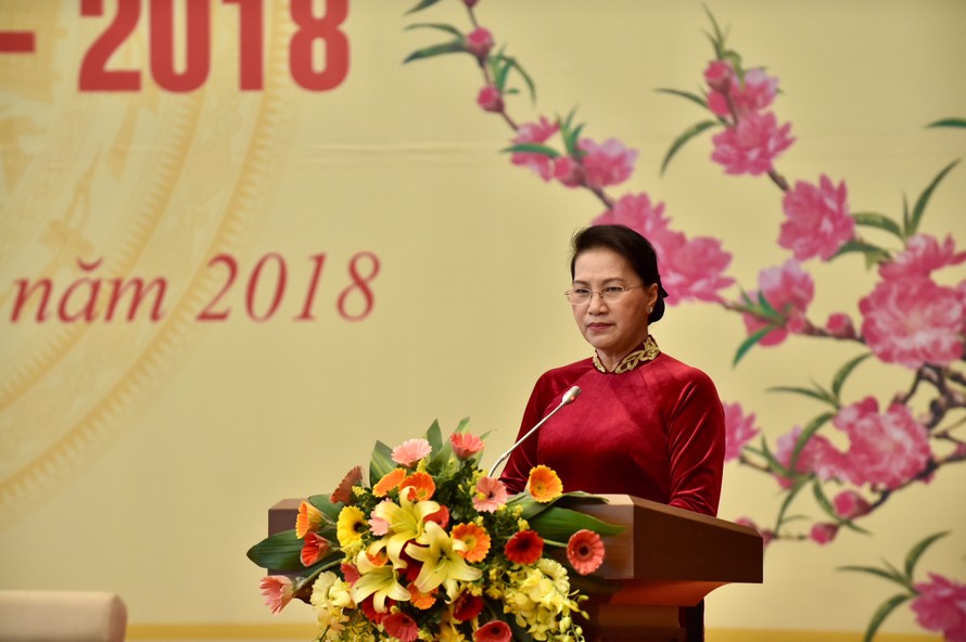  Chủ tịch Quốc hội Nguyễn Thị Kim Ngân phát biểu tại buổi gặp mặt - Ảnh: VGP/Nhật Bắc