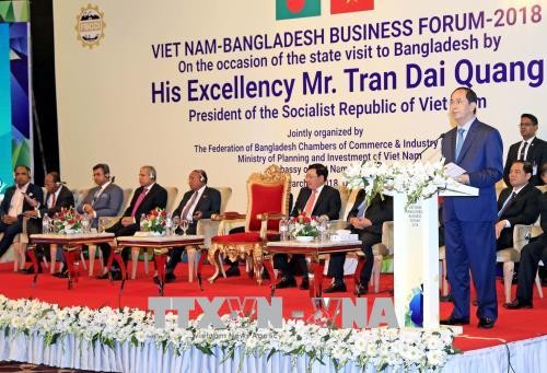 Chủ tịch nước Trần Đại Quang phát biểu tại Diễn đàn Doanh nghiệp Việt Nam-Bangladesh. Ảnh: TTXVN