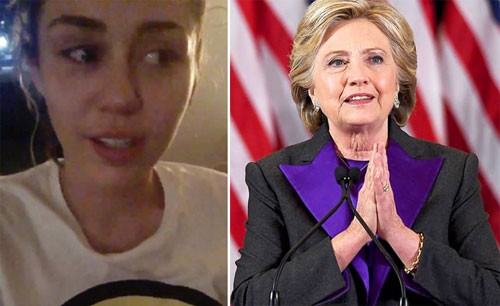 Miley Cyrus khóc sau khi công bố kết quả bầu cử.