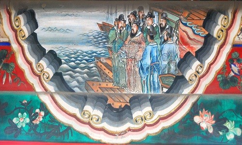 Tranh vẽ Tào Tháo ngâm thơ trước đại chiến XÍch Bích. Ảnh: Wikipedia.