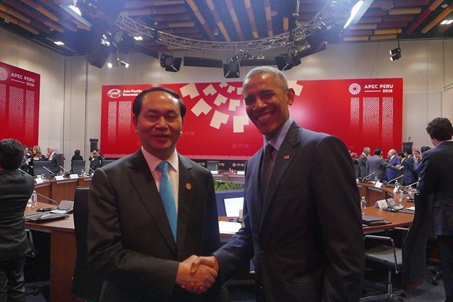 Chủ tịch nước Trần Đại Quang và Tổng thống Obama. Ảnh: Bộ Ngoại giao Việt Nam.