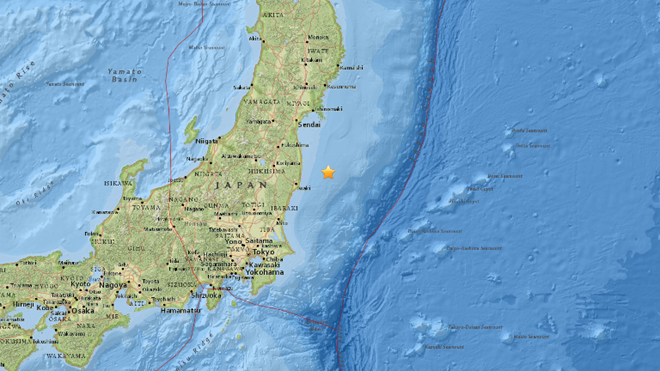 Khu vực động đất ở Nhật Bản sáng 22/11. Ảnh: USGS.