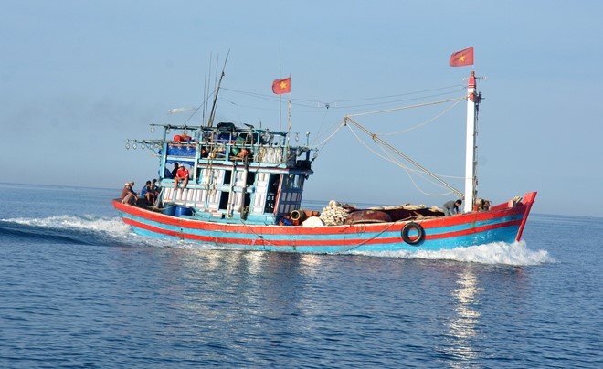 Tàu cá ngư dân miền Trung đang đánh bắt thủy sản trên biển.