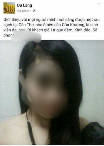 Hình ảnh nạn nhân bị đăng lên Facebook và rao bán dâm. Ảnh Chụp màn hình.