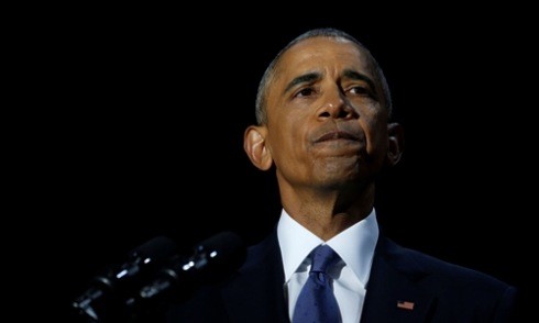 Tổng thống Obama khi phát biểu chia tay tại Chicago. Ảnh: Reuters