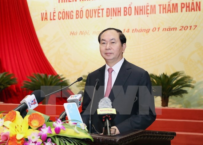 Chủ tịch nước Trần Đại Quang phát biểu chỉ đạo hội nghị. 